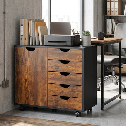 Modern Mobile 5-Drawer Cabinet w/ Door, Office Storage Cabinet