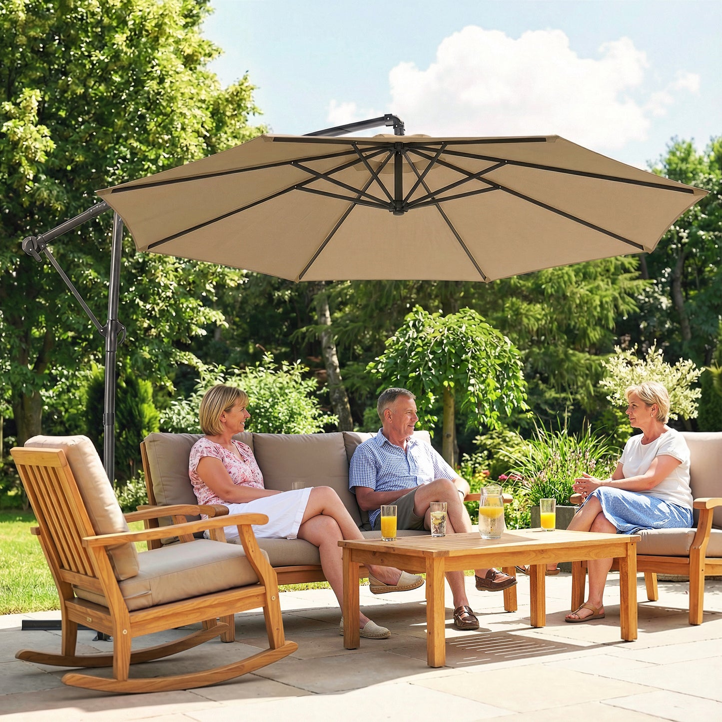 3 m Garden Cantilever Parasol with Cover, Rotation, Khaki