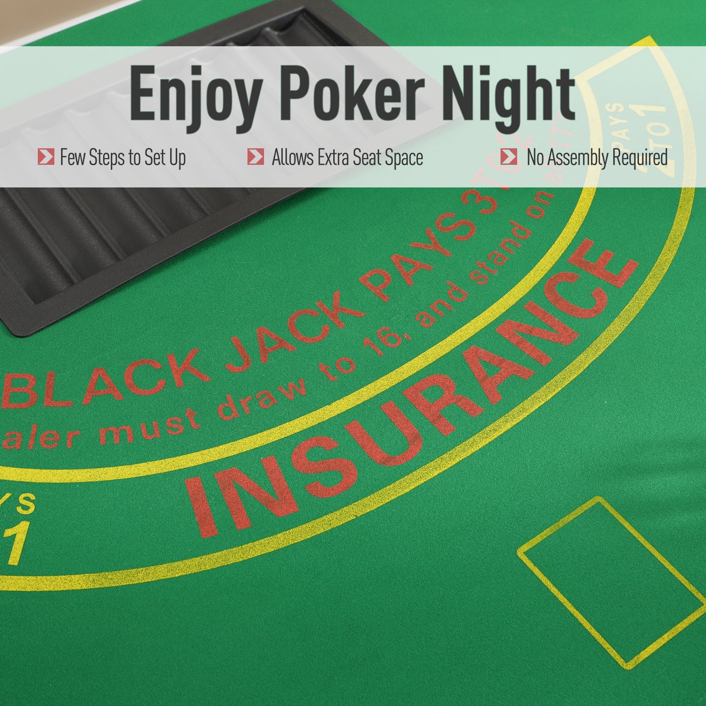 7 Player Poker Table, 182 cm Folding Blackjack Table with Chip Tray, Cup Holders, Padded Rails, Portable Half-shape Card Game Tables with Felt Top and Metal Base, Green