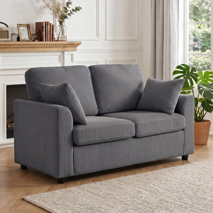 2 Seater Sofa, Corduroy Small Couch with Spring Cushion, Dark Grey