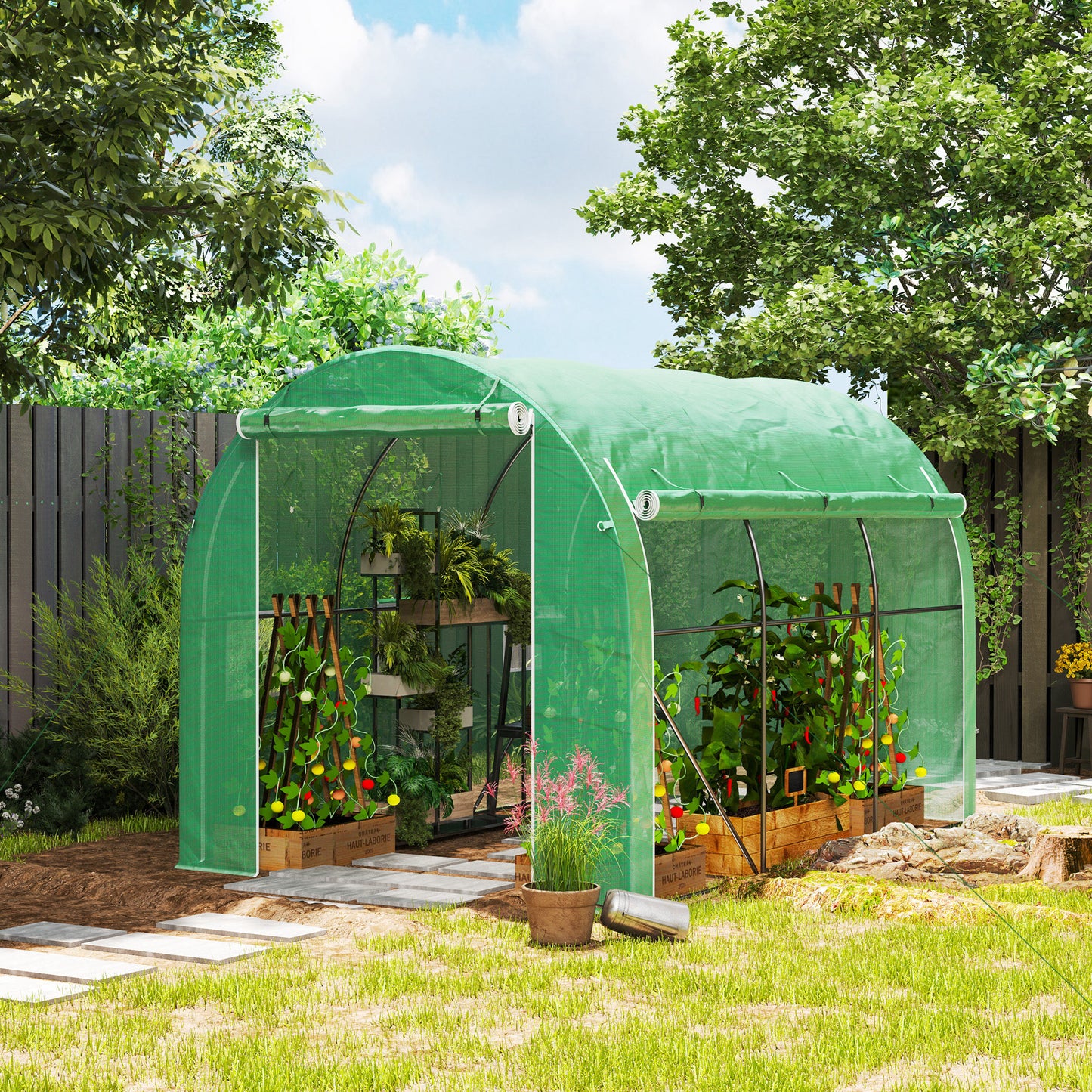 Polytunnel Greenhouse with PE Cover, Galvanised Steel Frame, Green
