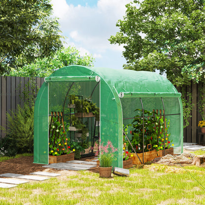 Polytunnel Greenhouse with PE Cover, Galvanised Steel Frame, Green