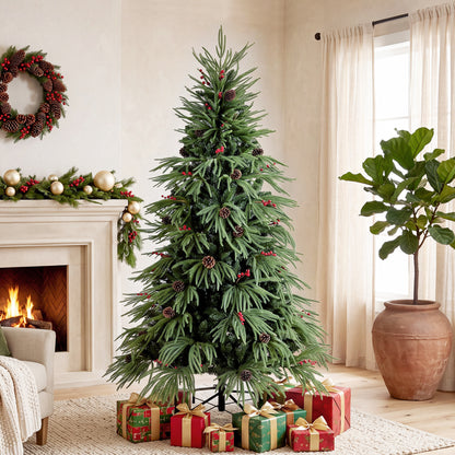 6ft Predecorated Artificial Christmas Tree, Hinged Xmas Tree, Green