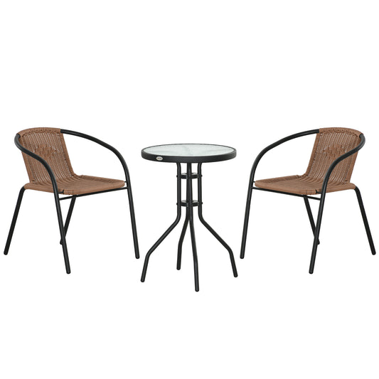 3 Pieces Garden Furniture Set with 2 Stackable Chairs, Brown