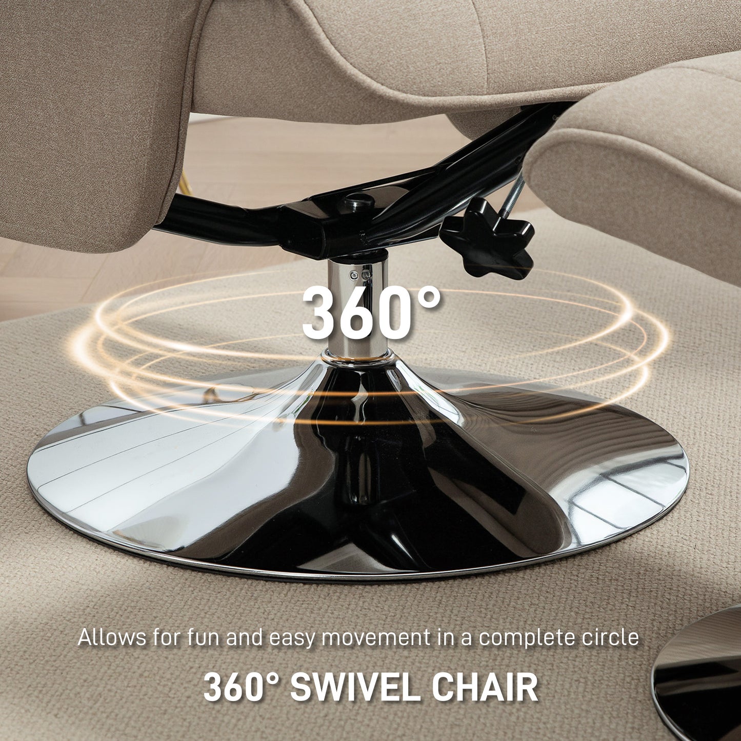 Upholstered Swivel Recliner Armchair with Ottoman, Beige