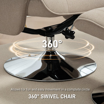 Upholstered Swivel Recliner Armchair with Ottoman, Beige