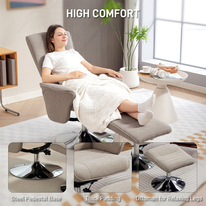Upholstered Swivel Recliner Armchair with Ottoman, Beige