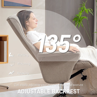 Upholstered Swivel Recliner Armchair with Ottoman, Beige