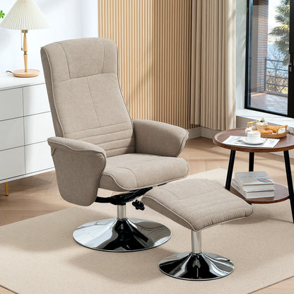 Upholstered Swivel Recliner Armchair with Ottoman, Beige