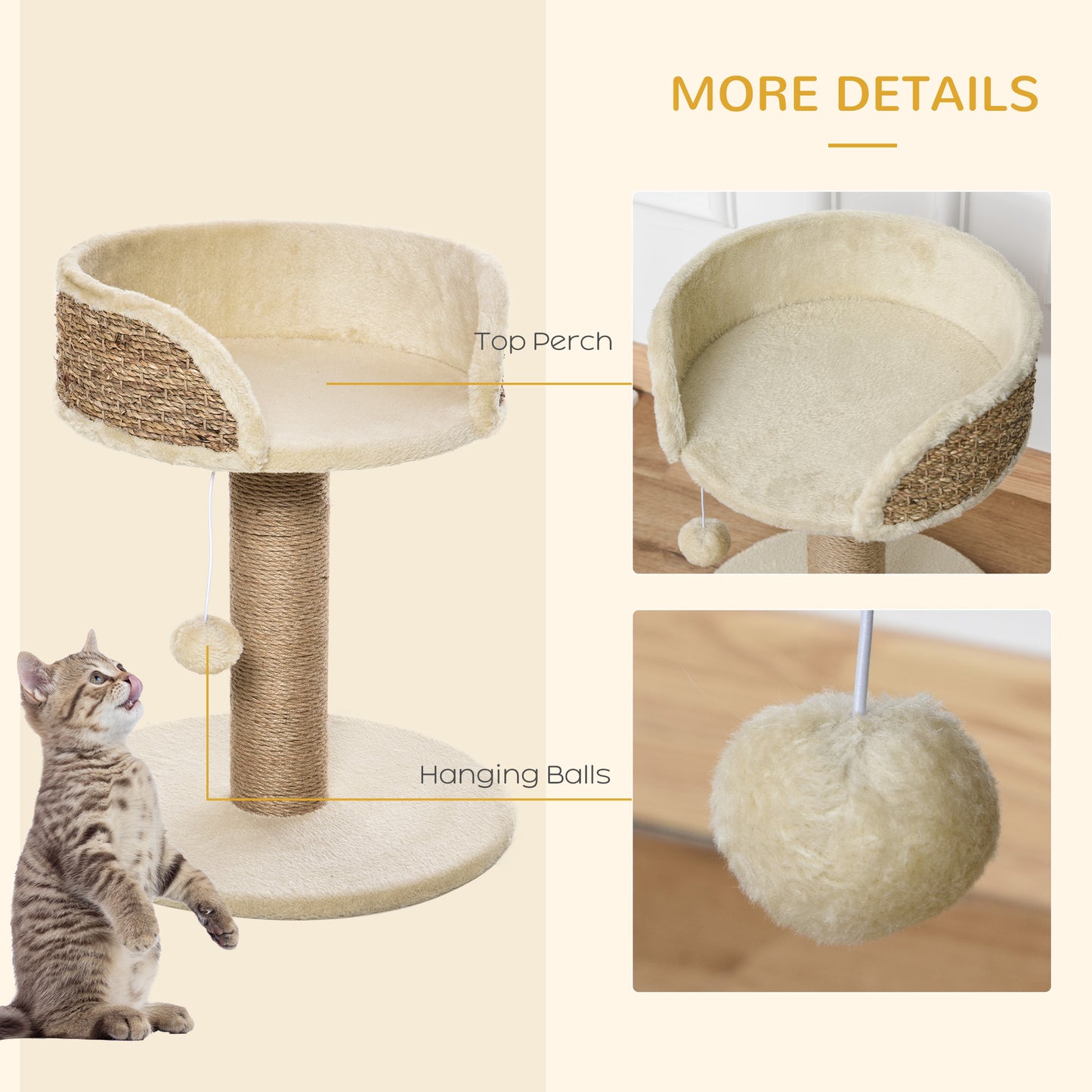 Cat Tree for Indoor Cats Kitten Tower Activity Center Climbing Stand Furniture with Scratching Posts Dangling Ball Perch Beige