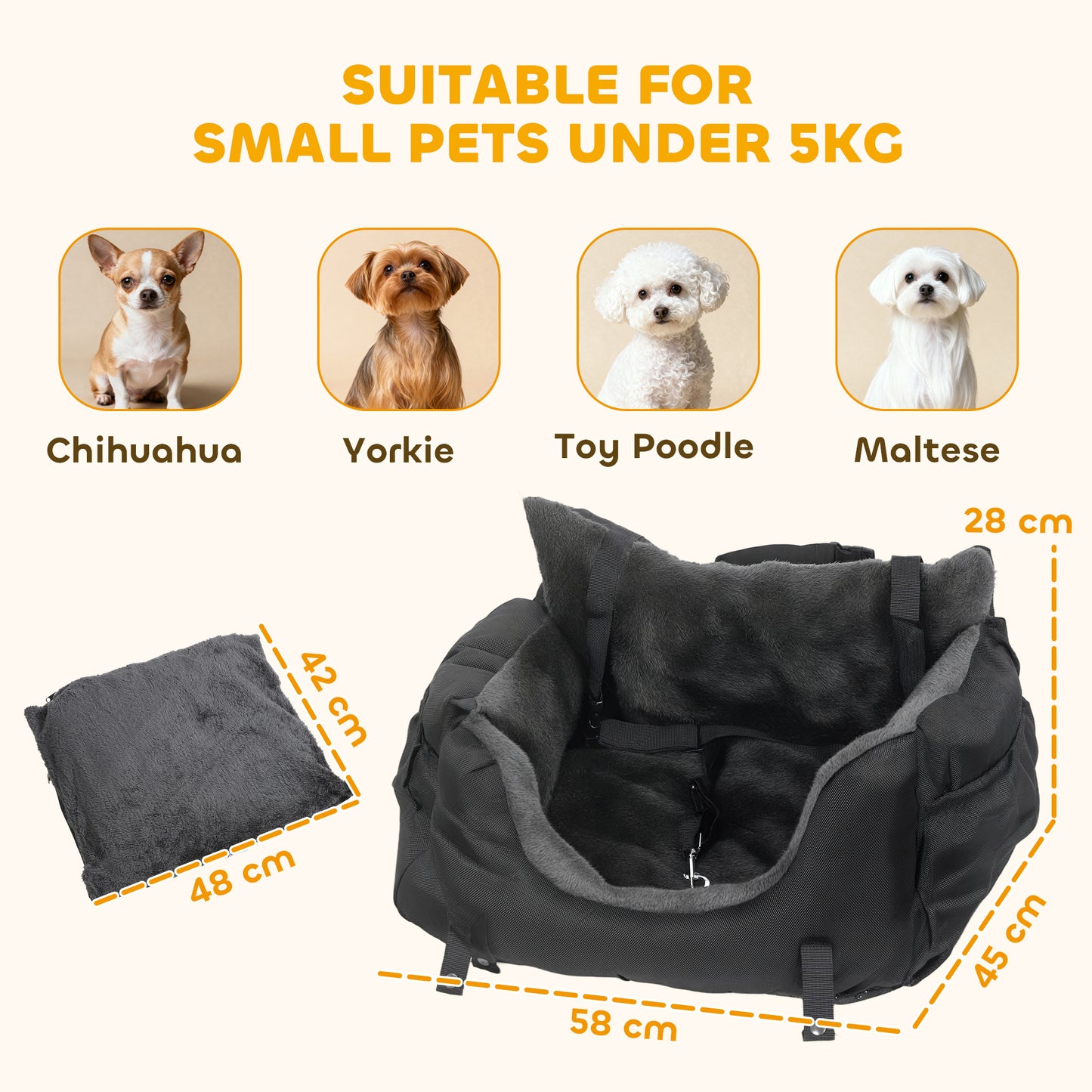 Dog Car Seat for Small Dogs, Dog Booster Car Seat with Fixed Buckle