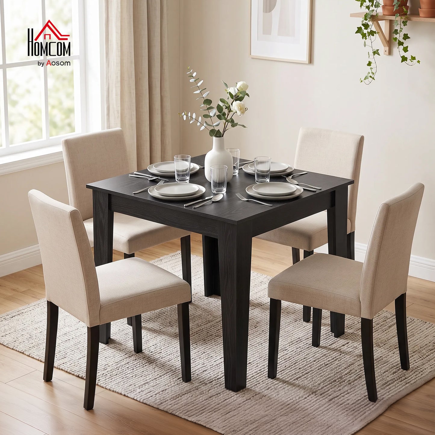 Dining Table for 4, 80L x 80W x 75Hcm, Black Wood Effect