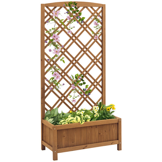 Wooden Planter with Trellis, Raised Bed for Garden, Brown