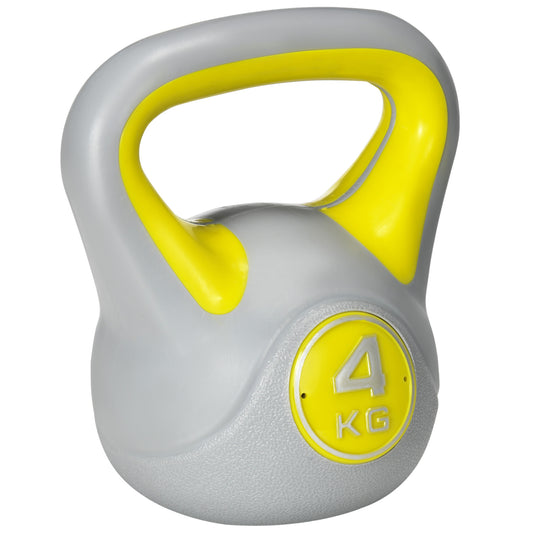 4kg Kettle Bell with Handle for Home Gym, Yellow and Grey