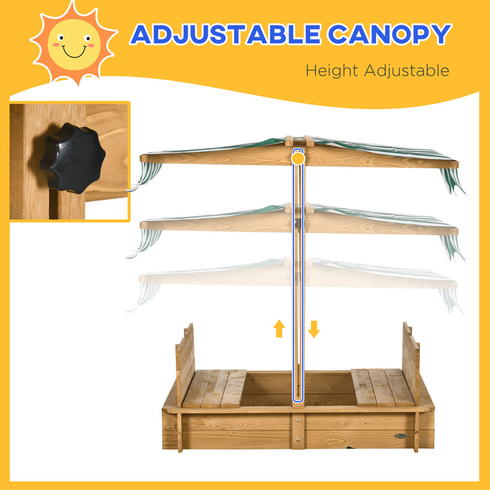 Wooden Sandpit with Adjustable Canopy Brown