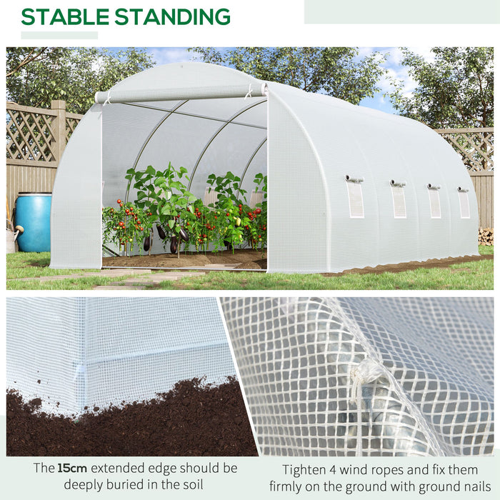 6 x 3 x 2 m Large Walk-In Greenhouse Garden Polytunnel Greenhouse with Metal Frame, Zippered Door and Roll Up Windows, White