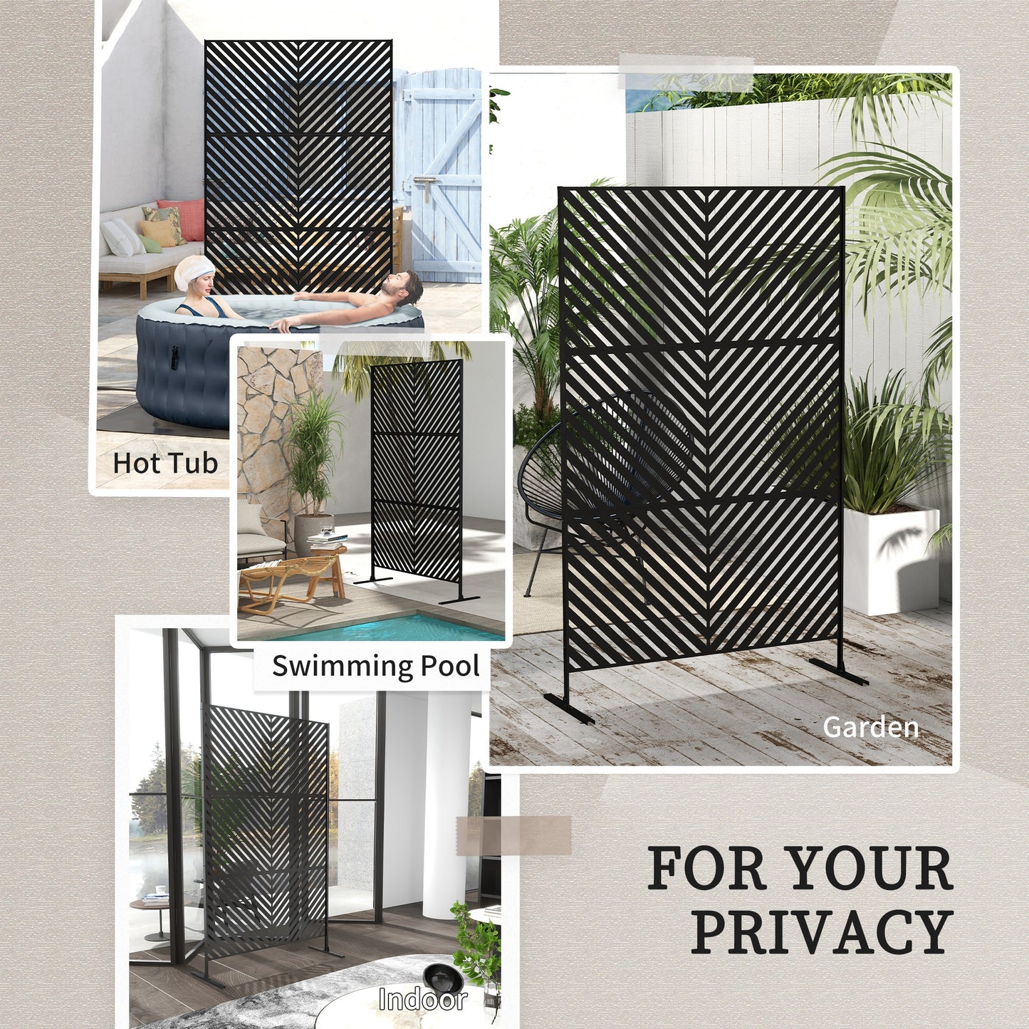 Metal Privacy Screen W/ Expansion Screws Outdoor Divider, Triangle