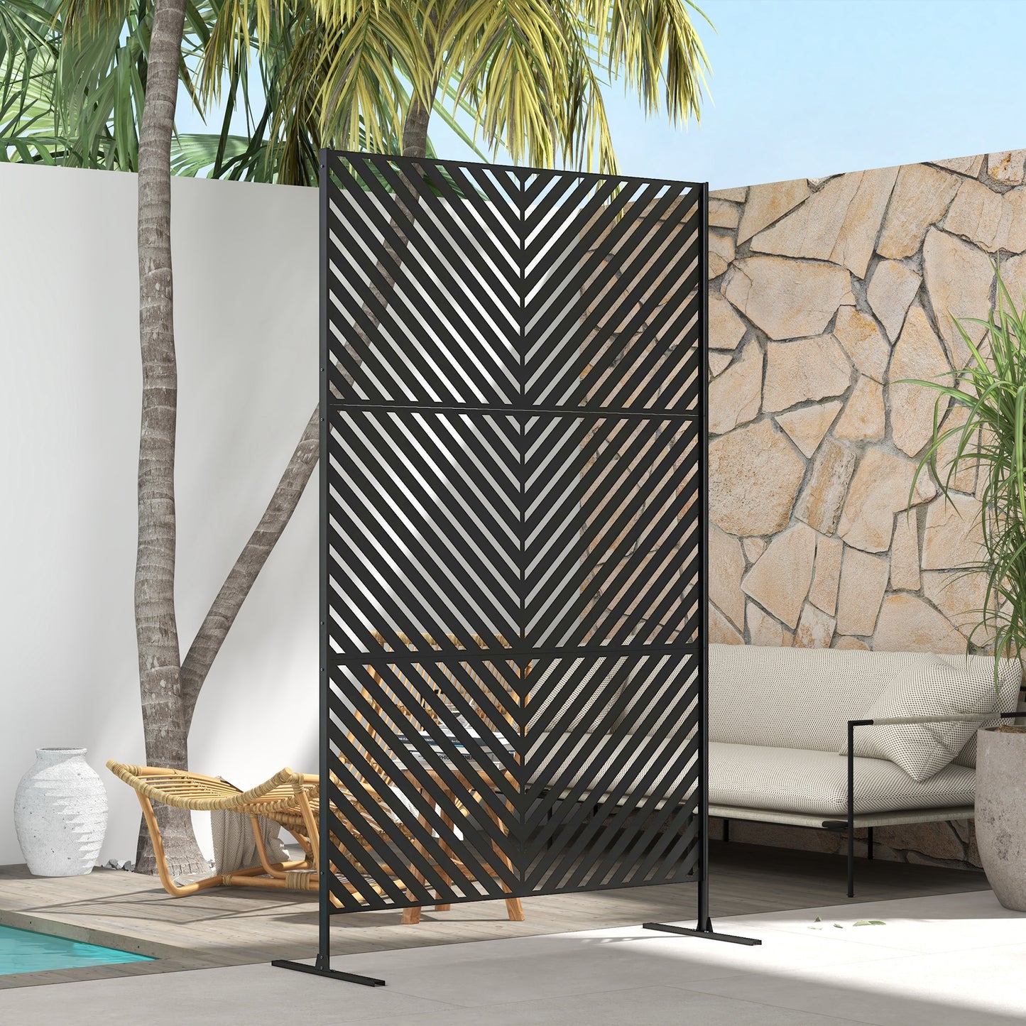 Metal Privacy Screen W/ Expansion Screws Outdoor Divider, Triangle