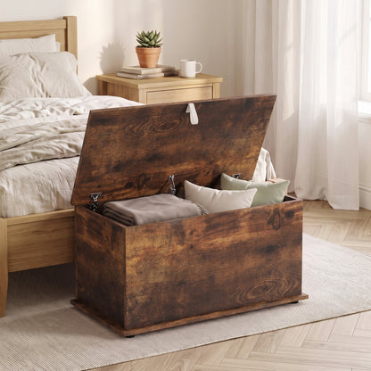 Storage Chest with Safety Hinged Lid, 102L Storage Box, Rustic Brown