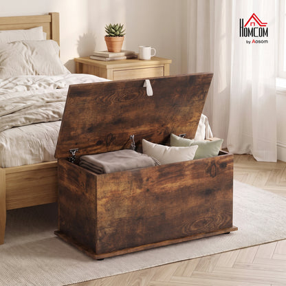 Storage Chest with Safety Hinged Lid, 102L Storage Box, Rustic Brown