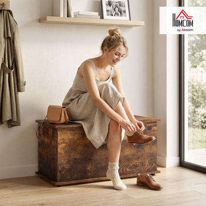 Storage Chest with Safety Hinged Lid, 102L Storage Box, Rustic Brown