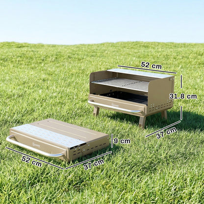 Portable Barbecue Grill with Adjustable Grates for Camping, Khaki