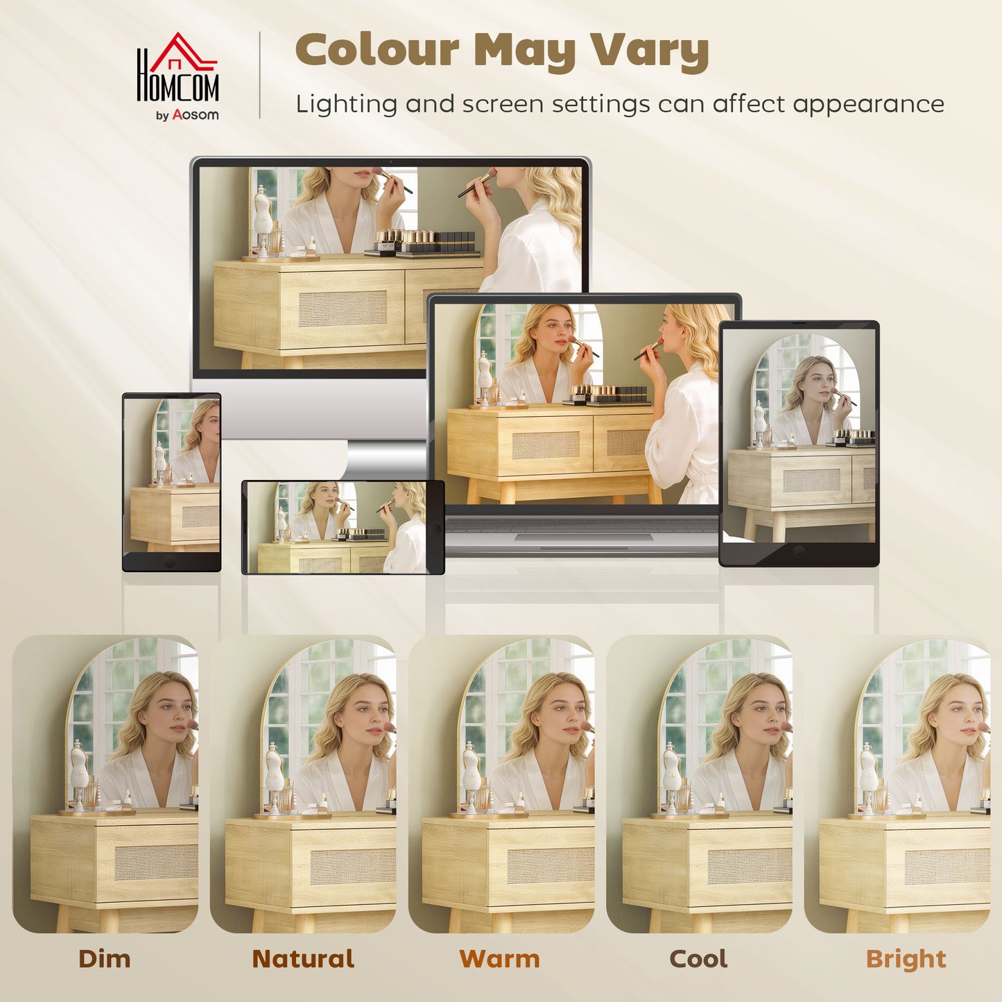 Dressing Table, Vanity Desk w/ Mirror, 2 Drawers, Natural Wood Finish