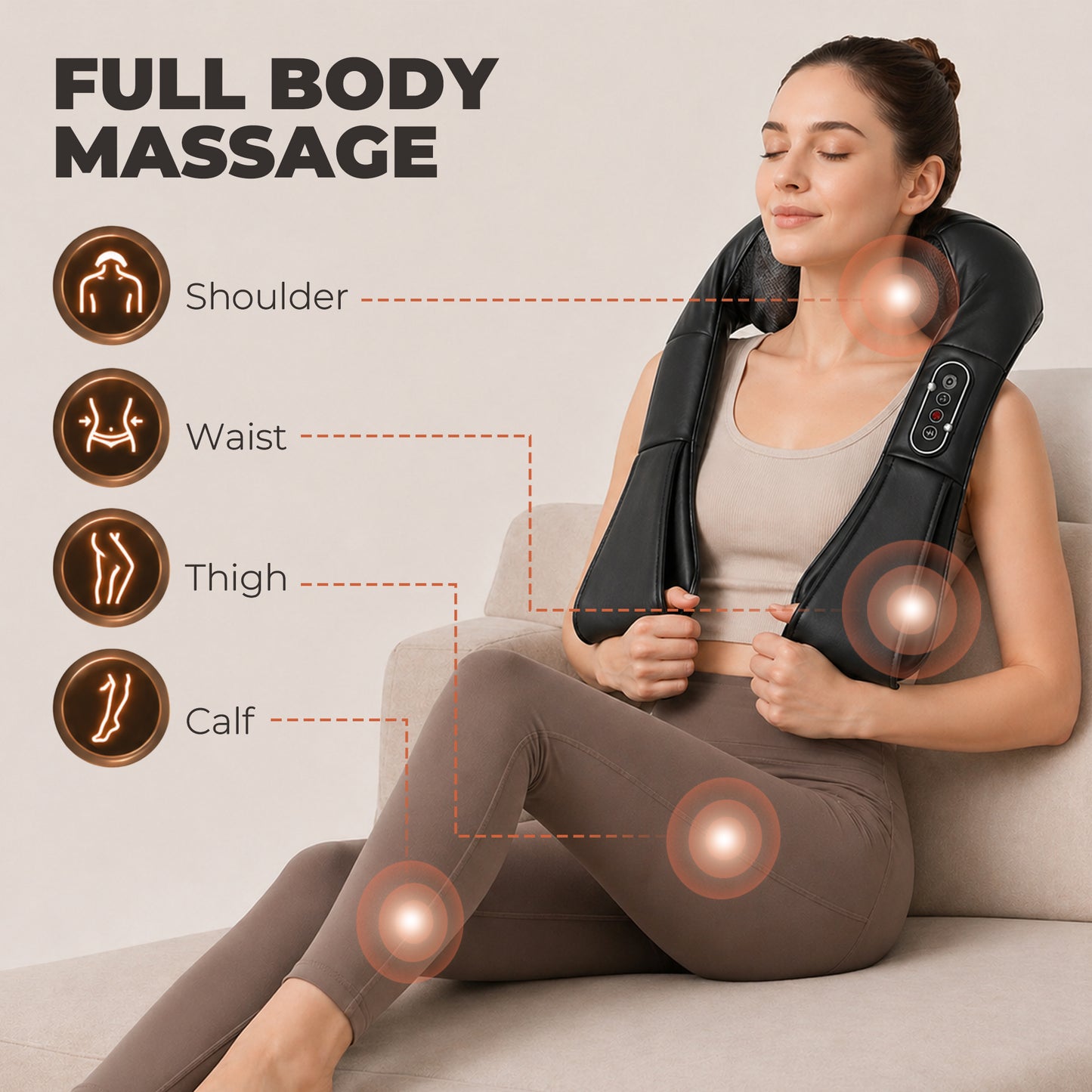 Cordless Neck Massager with Heat, Deep Tissue 4D Shiatsu Neck and Shoulder Massager for Back and Leg, for Car Home Office, Gifts for Men and Women
