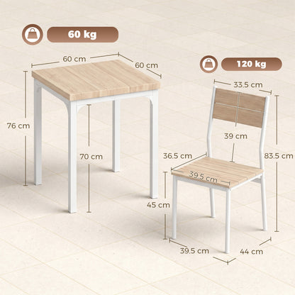 3 Pcs Compact Dining Table 2 Chairs Set, Oak Wood Effect