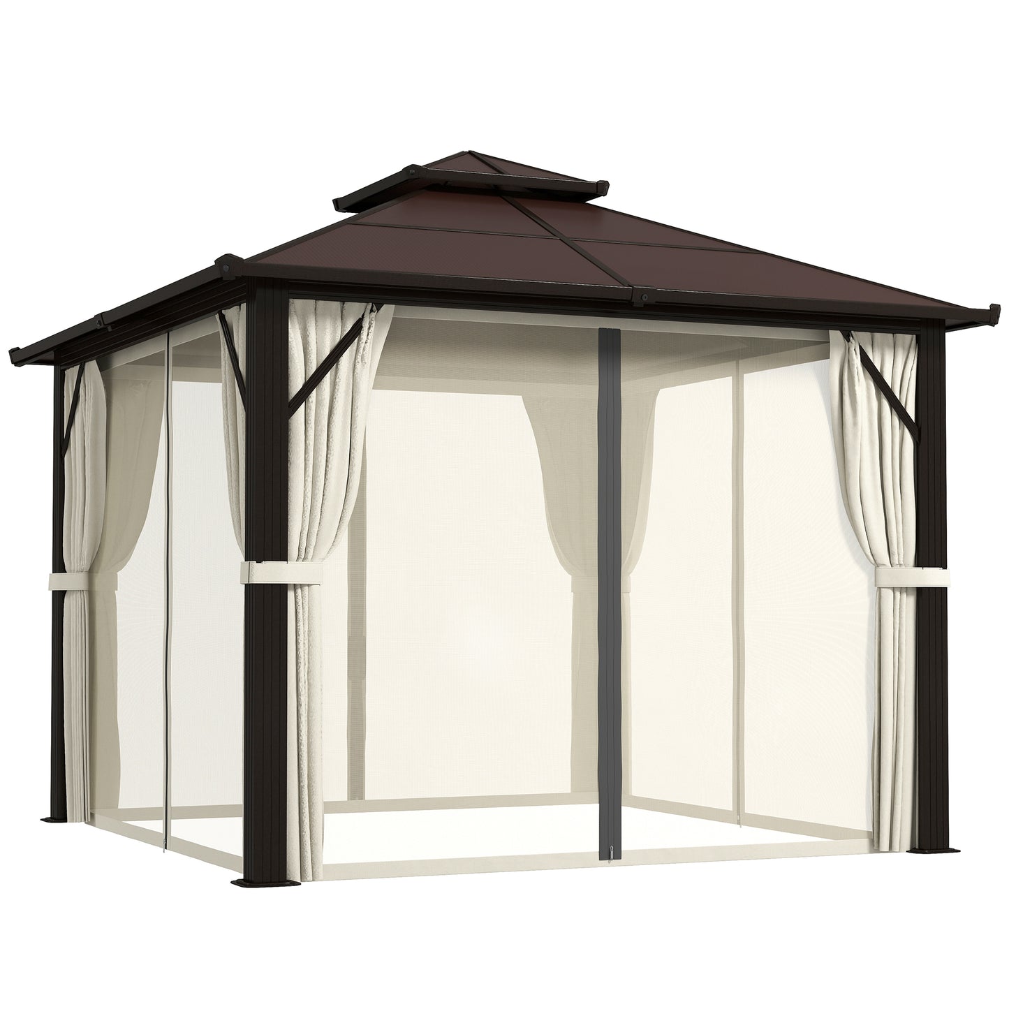 3x3(m) Polycarbonate Hardtop Gazebo with Aluminium Frame, Beige