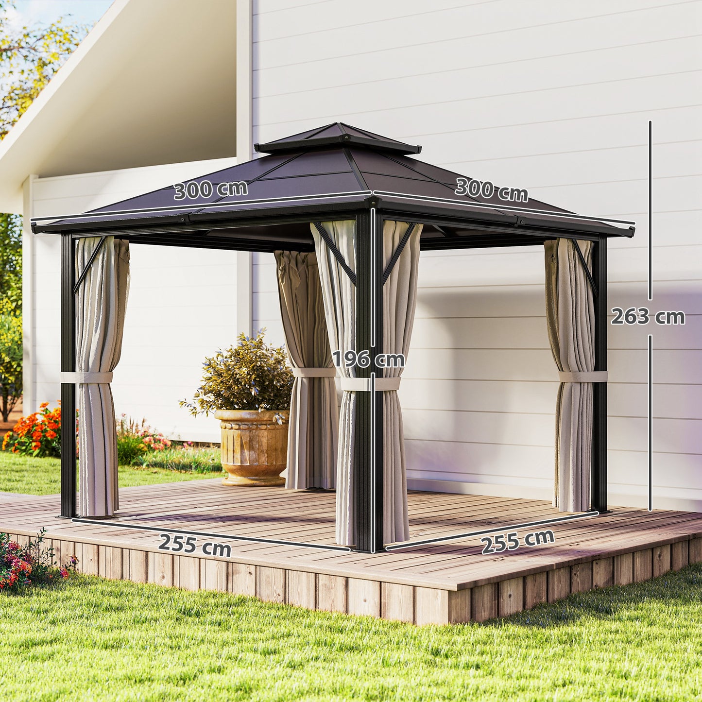 3x3(m) Polycarbonate Hardtop Gazebo with Aluminium Frame, Beige