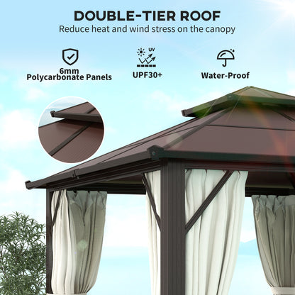 3x3(m) Polycarbonate Hardtop Gazebo with Aluminium Frame, Beige
