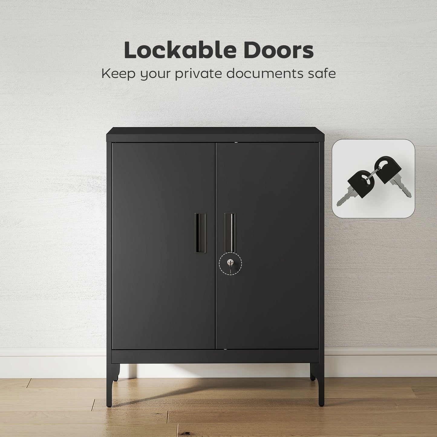 Metal Storage Cabinet with Lock for Home Office, Garage, Study, Black