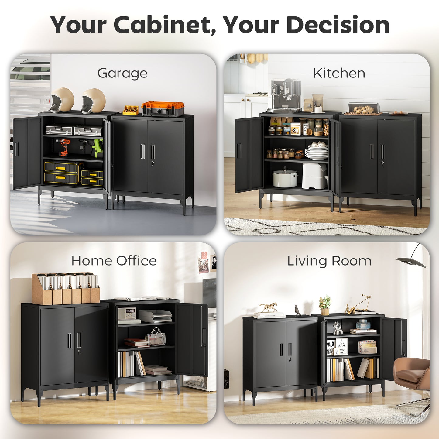 Metal Storage Cabinet with Lock for Home Office, Garage, Study, Black