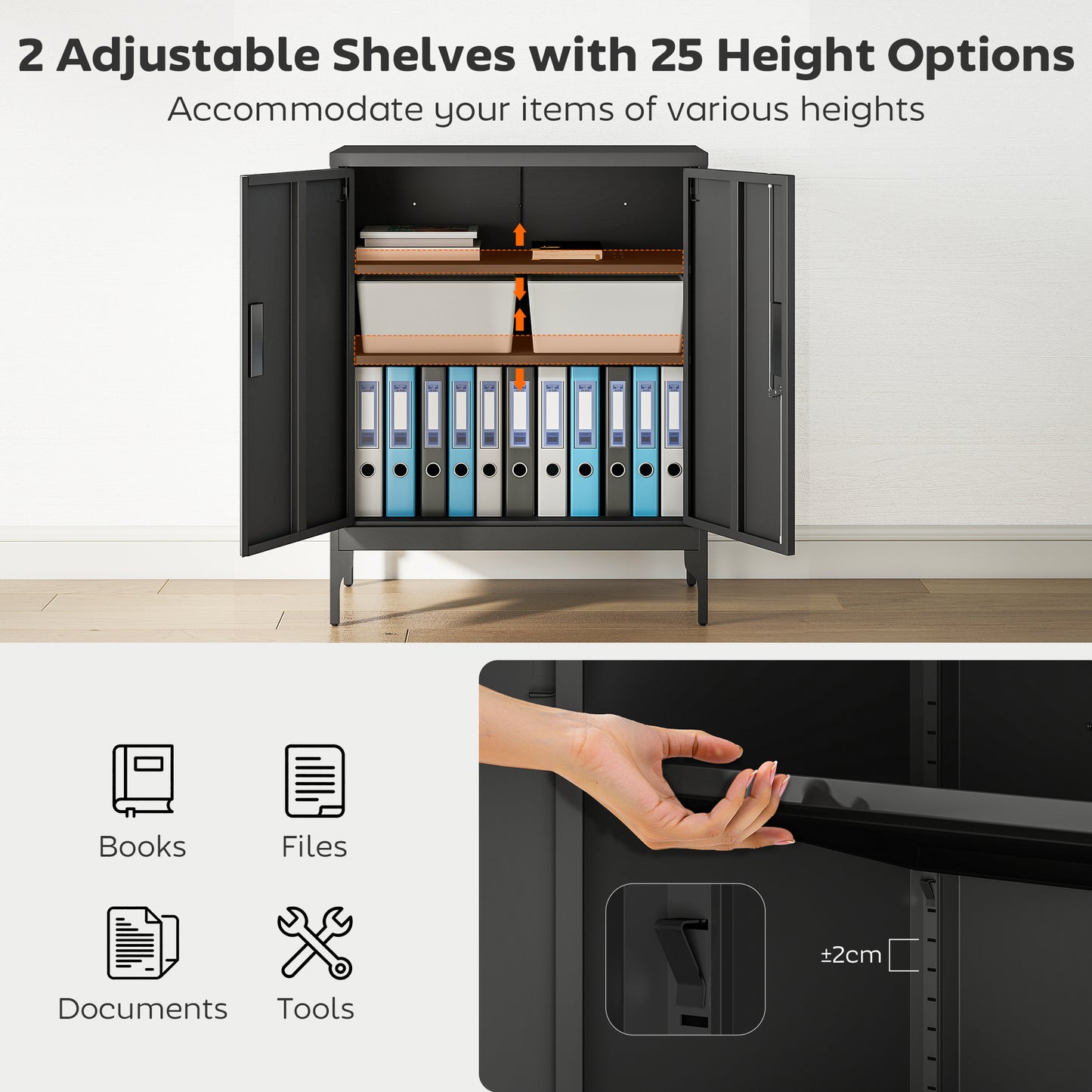 Metal Storage Cabinet with Lock for Home Office, Garage, Study, Black