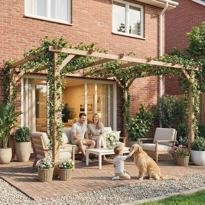 4x3 m Garden Wooden Pergola Gazebo Grape Trellis, Maple Wood-effect