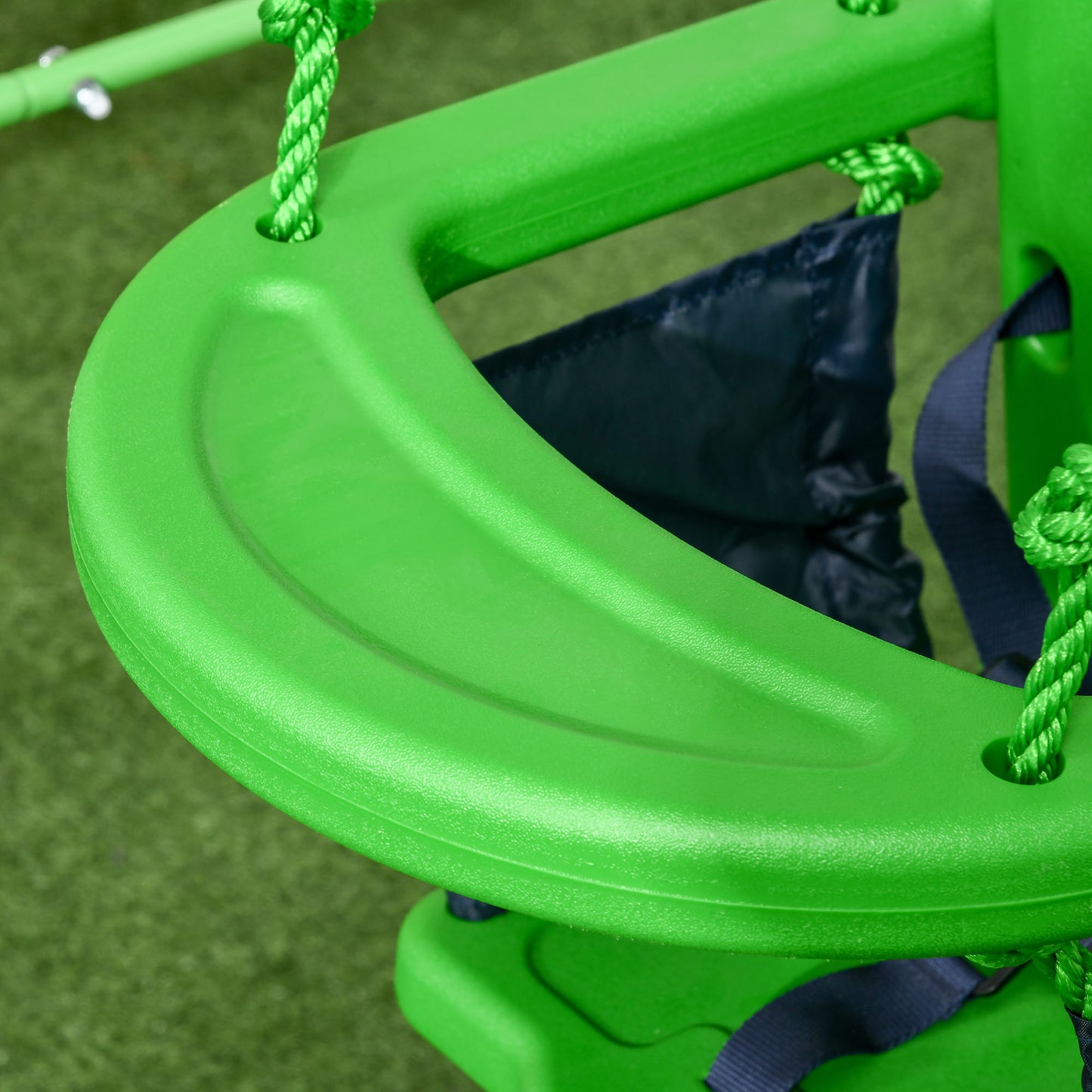 Steel Nursery Swing with Safety Seat Belt Support Back Green