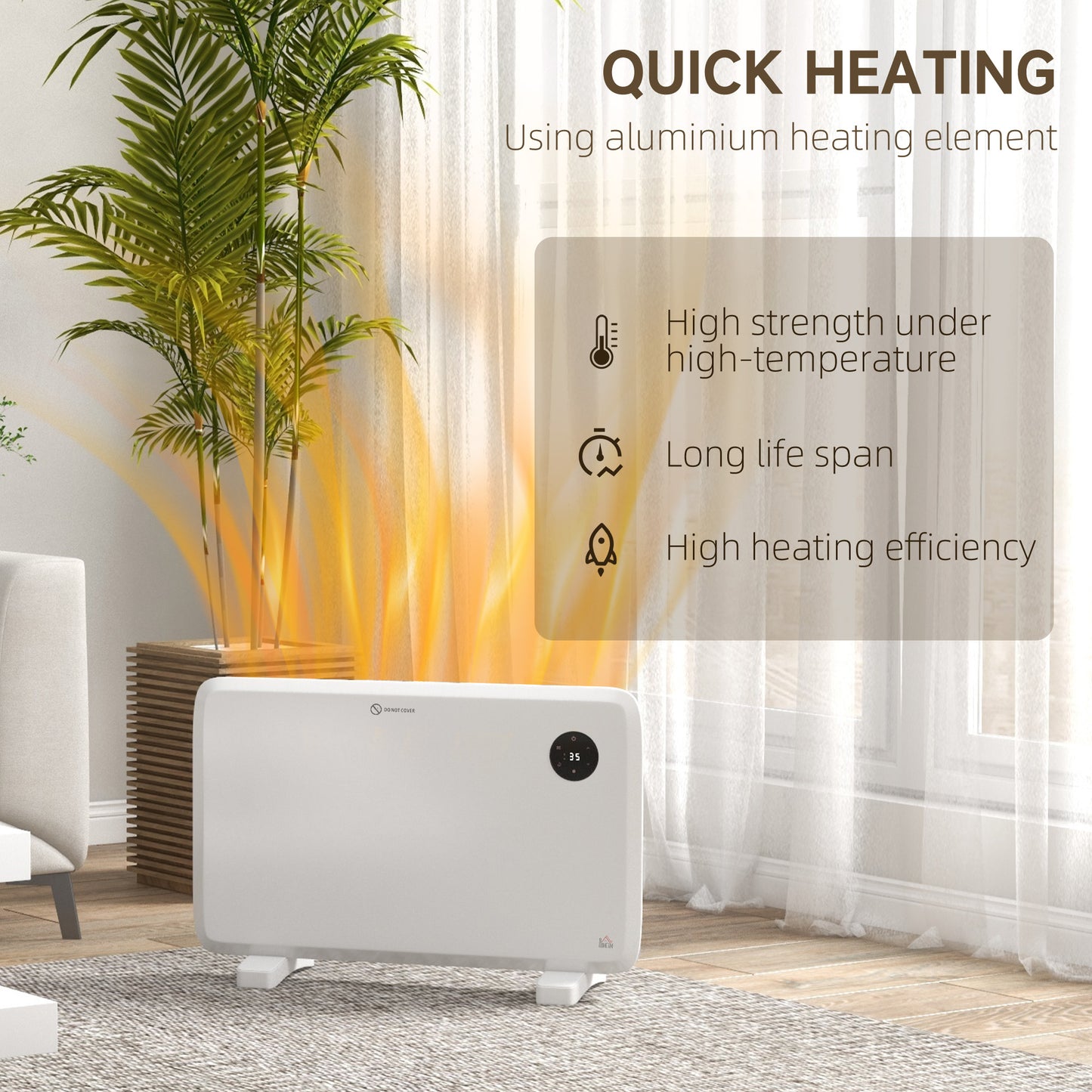 Electric Convector Heater, Quiet Space Heater w/ LED Display, White