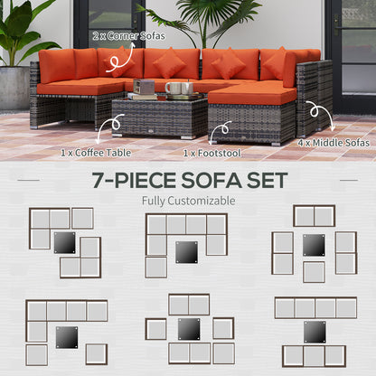 8 Pieces Patio Rattan Sofa Set Outdoor Garden Furniture Set in Mixed Grey & Orange Cushions