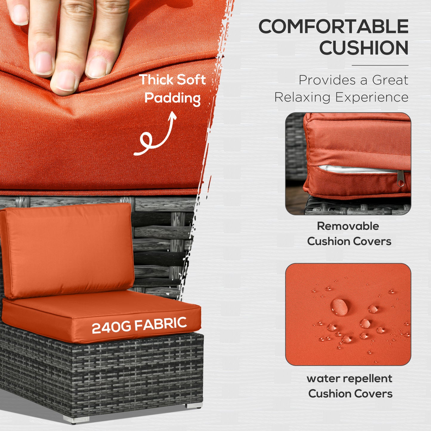 8 Pieces Patio Rattan Sofa Set Outdoor Garden Furniture Set in Mixed Grey & Orange Cushions