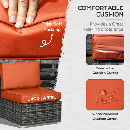 8 Pieces Patio Rattan Sofa Set Outdoor Garden Furniture Set in Mixed Grey & Orange Cushions