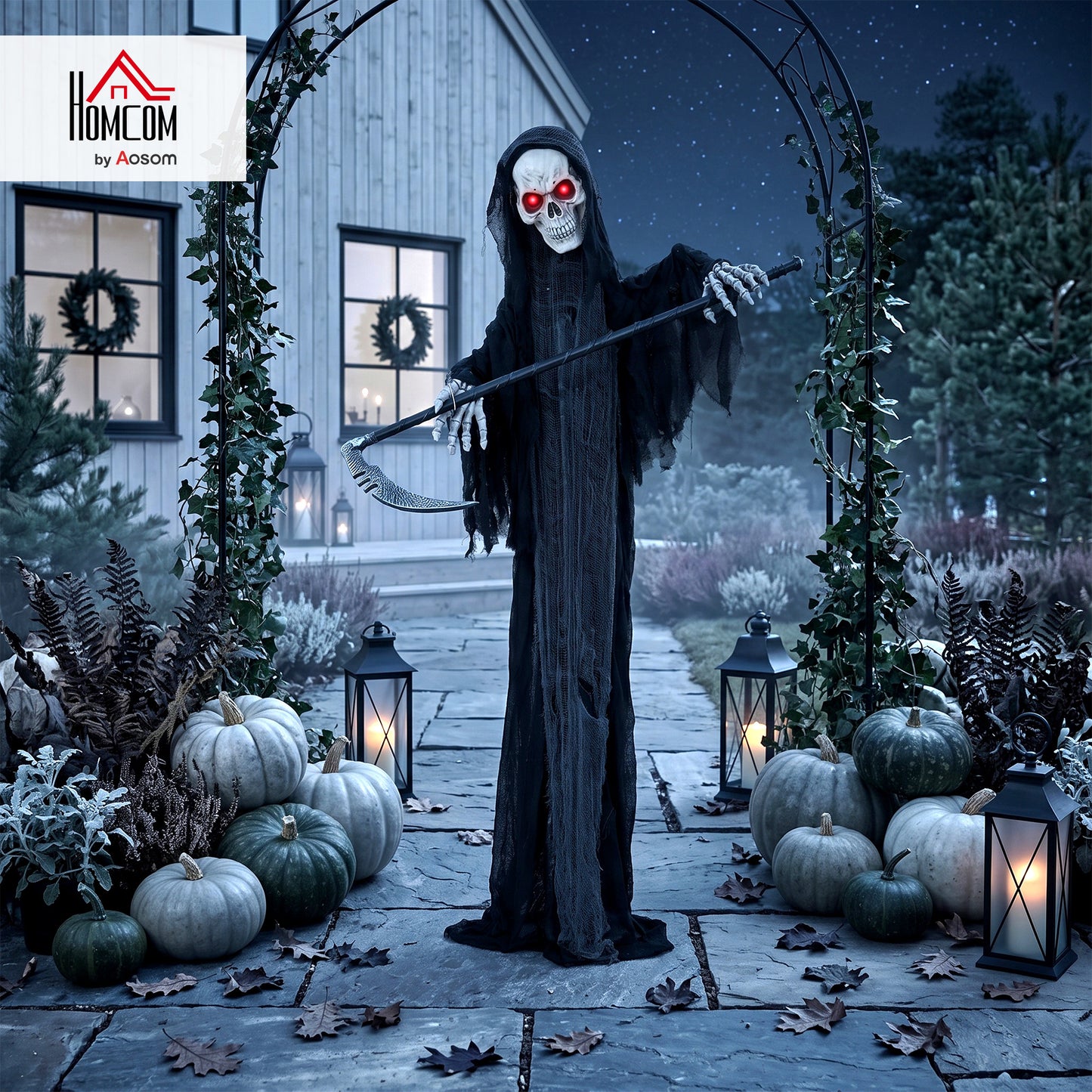 72"/183cm Life Size Animated Grim Reaper Halloween Decoration
