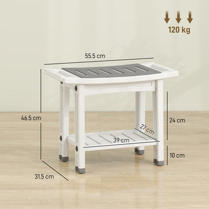 2-Tier Shower Bench with Shelf 4 Legs White and Grey