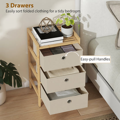 Chest of Drawers, 3 Drawers Dresser with Bamboo Frame, Cream White