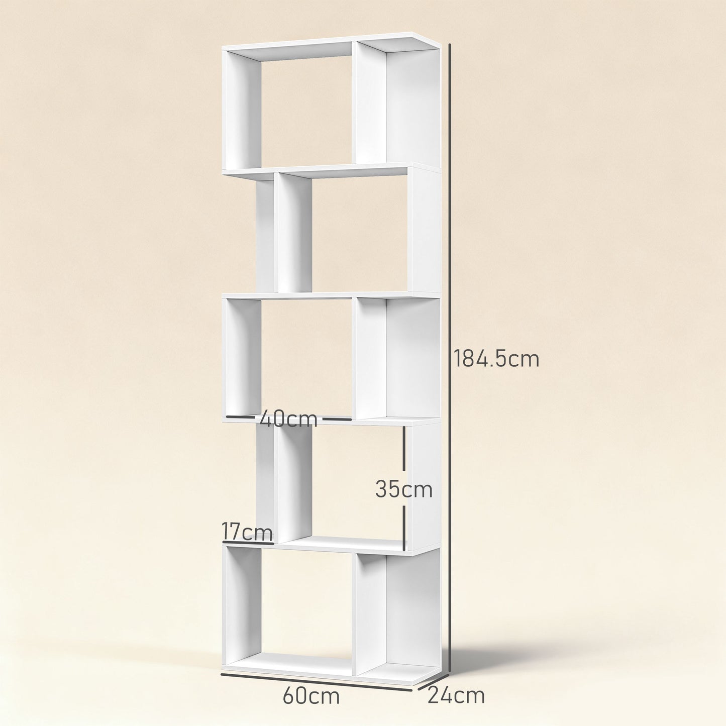 5-tier Display Shelving Storage Bookcase S Shape Bookshelf, White