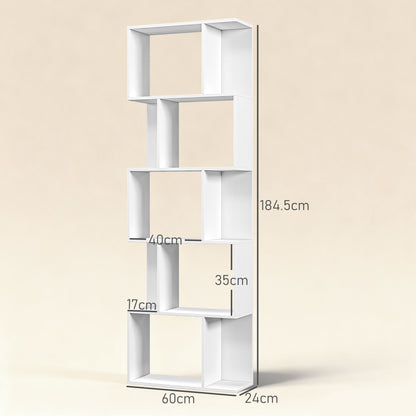 5-tier Display Shelving Storage Bookcase S Shape Bookshelf, White