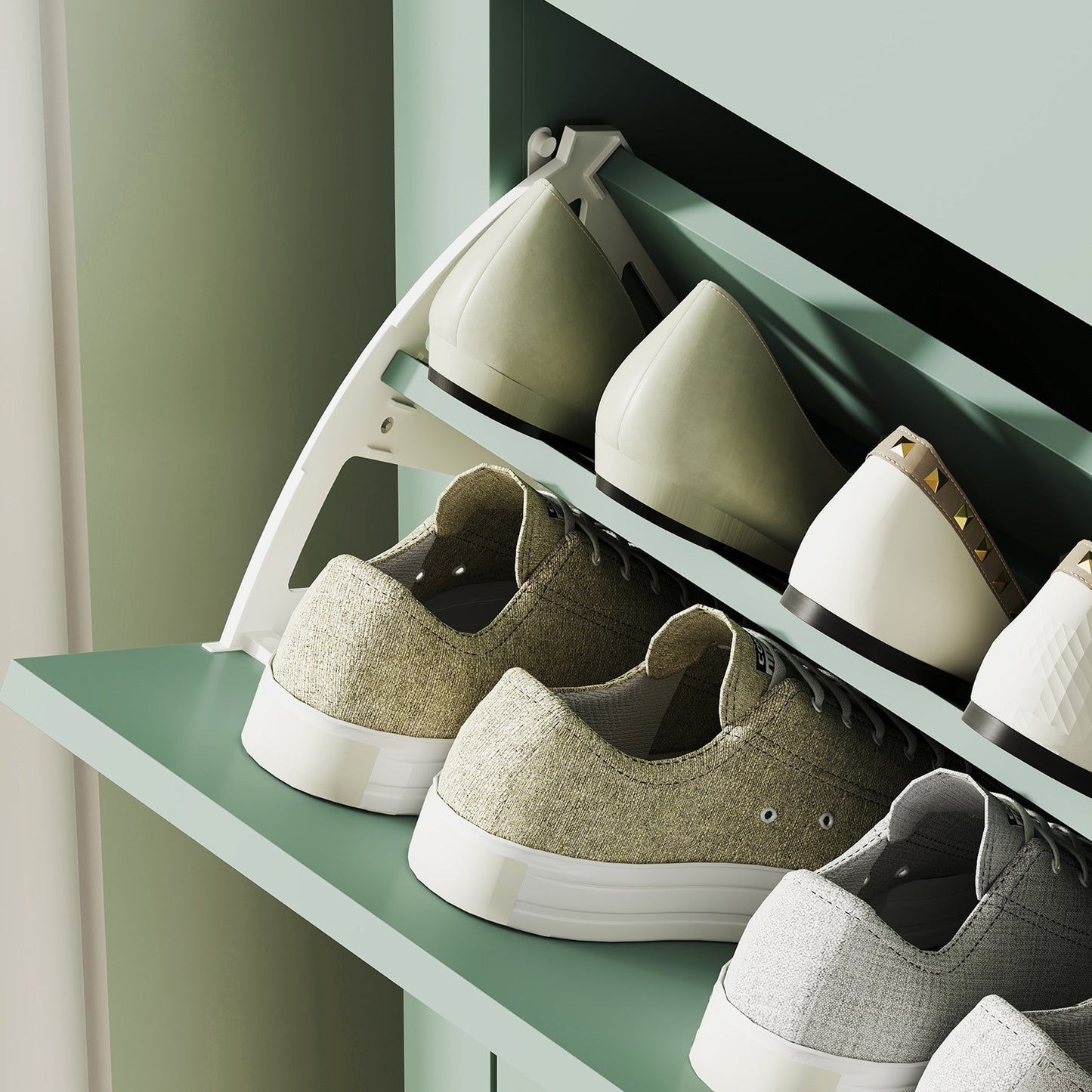 2 Drawer Shoe Cabinet with Flip Doors for Hallway, Entryway, Green