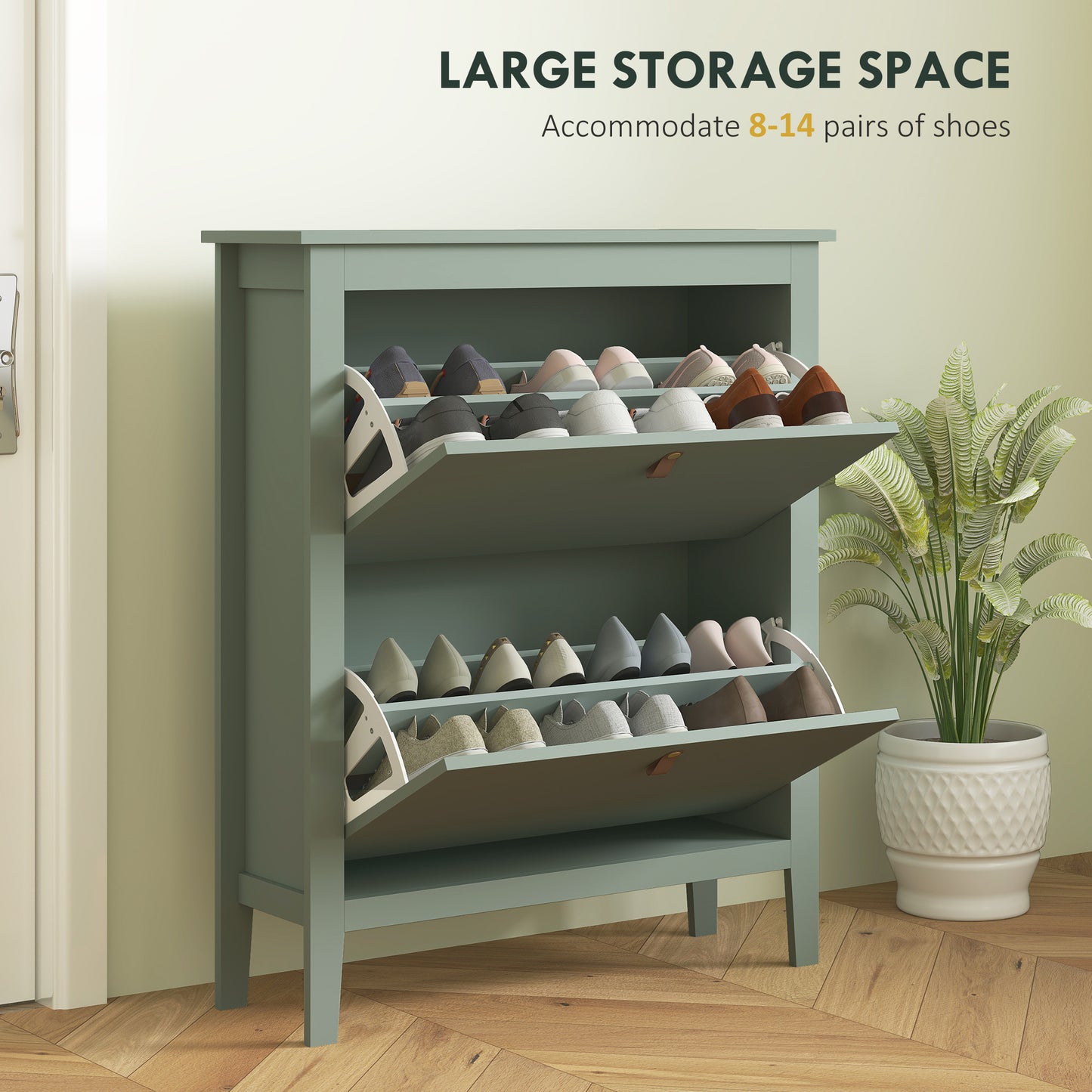 2 Drawer Shoe Cabinet with Flip Doors for Hallway, Entryway, Green