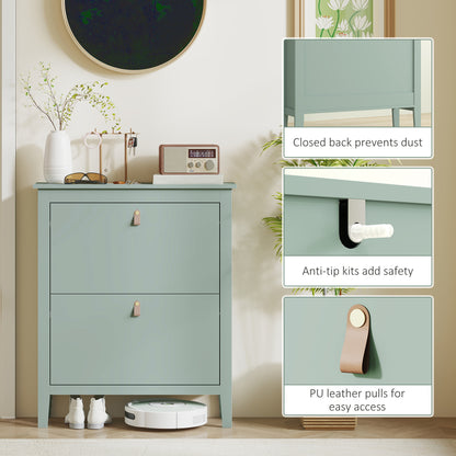 2 Drawer Shoe Cabinet with Flip Doors for Hallway, Entryway, Green