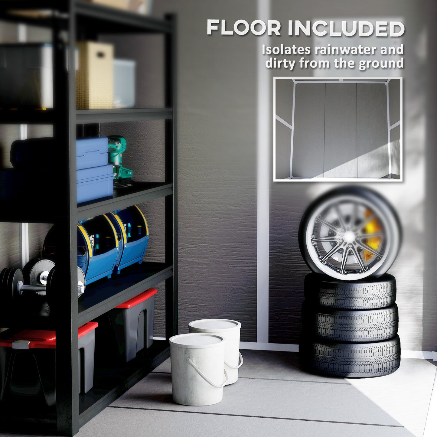 6 x 5ft Resin Garden Shed with Floor and Window, Dark Grey